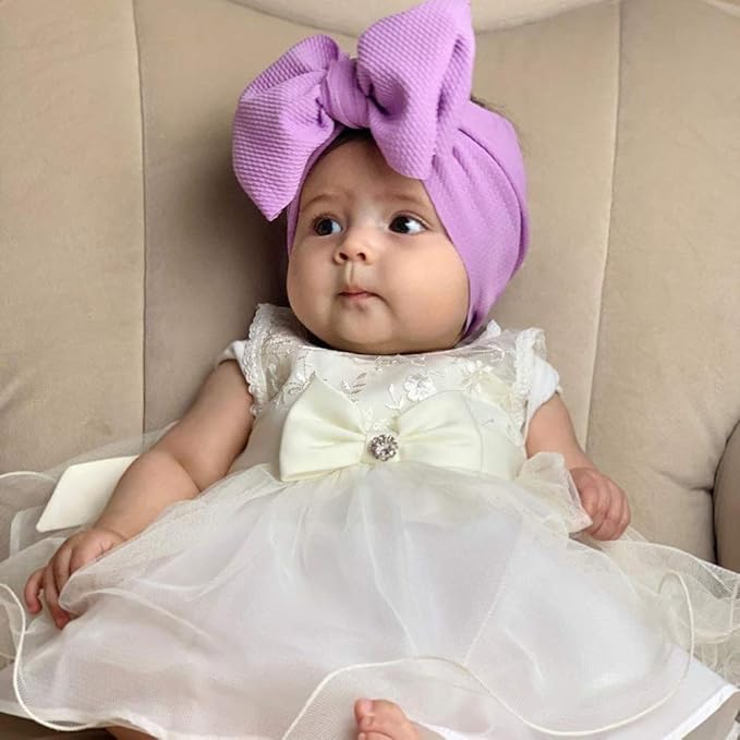 Baby Girl's 8'' Soft Big Bow knot Nylon Headband Toddler Hairband for Photography Travel Party Festivals (Lavender)