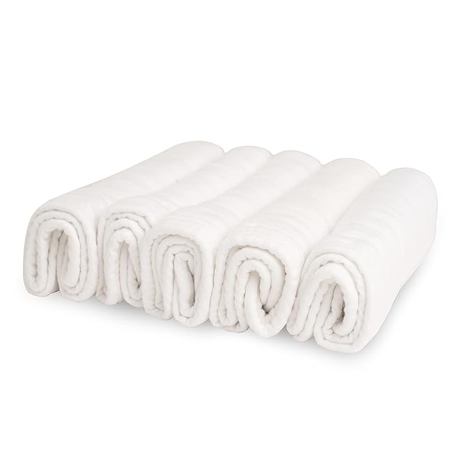 Natemia Muslin Baby Washcloths for Newborn - Premium Wash Cloths for Babies, Super Absorbent and Ultra Soft Rayon Made from Bamboo, 6 Layer Baby Girl and Baby Boy Washcloths, 5 Piece Set