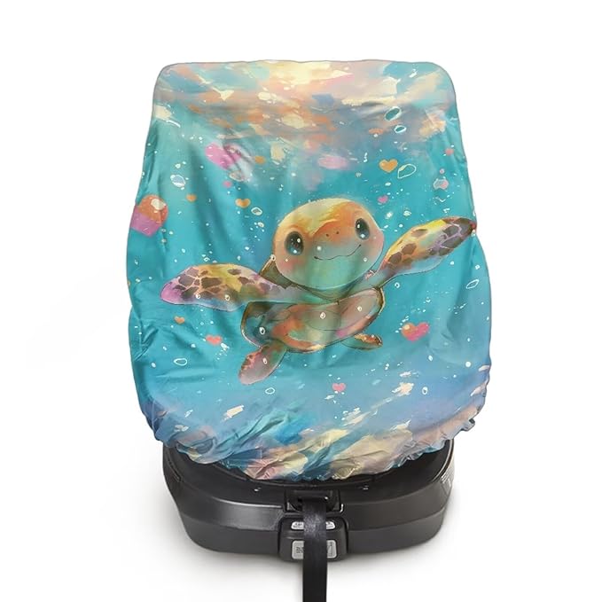 XYZCANDO Turtle Print Infant Car Seat Protector Fashion Car Seat Covers for Babies Easy to Install Baby Car Seat Sun Shade Cover Waterproof Baby Car Seat Cover for Summer Gift for Holiday
