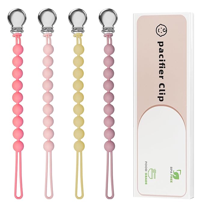 Pacifier Clips for Baby Girls Boys - Loviomad Silicone Paci Clip for Philips Avent Soothie Binky Holder, Baby Newborn Essentials Shower Birthday Gift (4-Pack)
