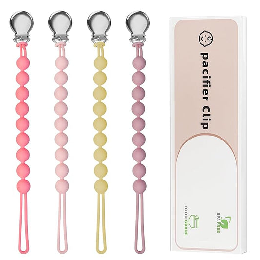 Pacifier Clips for Baby Girls Boys - Loviomad Silicone Paci Clip for Philips Avent Soothie Binky Holder, Baby Newborn Essentials Shower Birthday Gift (4-Pack)