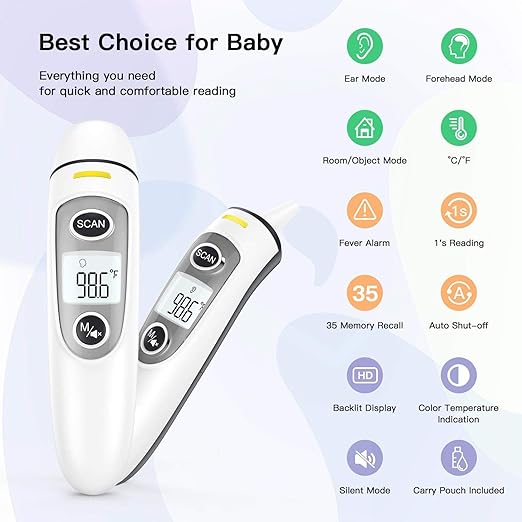F103 Touchless Forehead Thermometer for Adults and Surface - 2 in 1 Dual Mode Fever Thermometer