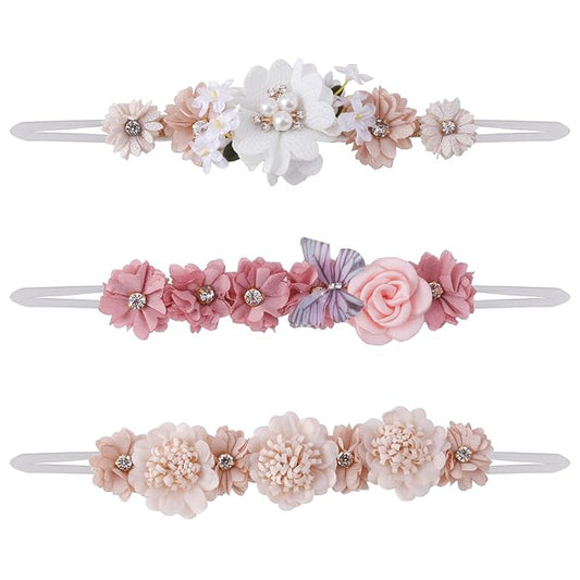 Flower Headband for Baby Girl Elastic Baby Floral Headbands Crown Hairbands Hair Accessories for Newborn Infant Toddlers Kids 3pcs/set