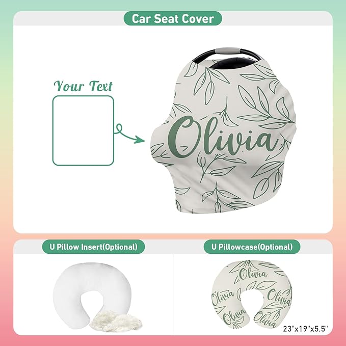 Custom Car Seat Covers for Babies - Breathable Baby Car Seat Cover for Girls Boys, Green Leaf Kick-Proof Newborn Carrier Canopy Stretchy Stroller Cover for 4 Seasons