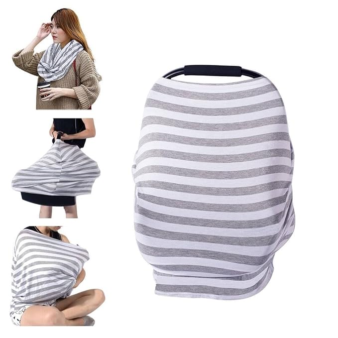 MRPlus Baby Nursing Cover Multi Use Cover for Baby Car Seat Canopy, Shopping Cart Cover, Stroller Cover, Full Privacy Breathable 100% Cotton Breastfeeding Coverage, Baby Shower Gifts for Boys & Girls