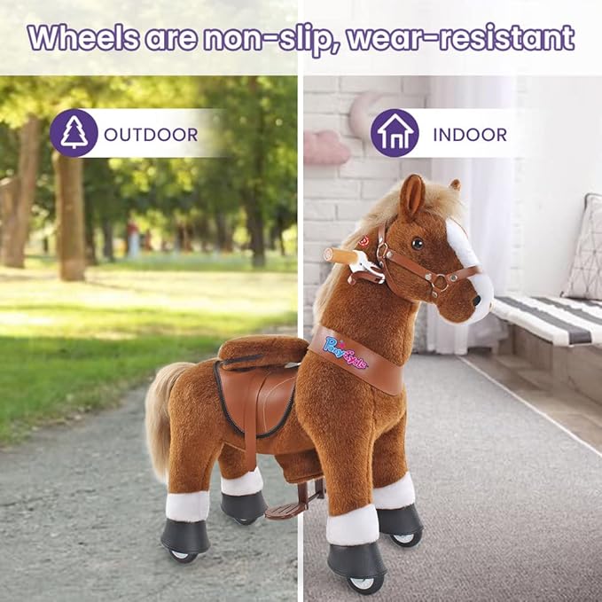 PonyCycle Ride on Horse Pony Kids Ride on Toys Classic Model U (with Brake/ 36" Height/Size 4 for Age 4-7) Riding Horse Walking Horse Toy Plush Brown Ux424