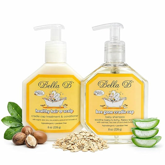 BELLA B Bundle Bee Gone Cradle Cap Shampoo & Healthy Hair Scalp Cradle Cap Treatment & Conditioner 8oz, Baby Cradle Cap Kit Enriched with Aloe Vera & Organic Extracts Oil | Paraben & Sulfate Free
