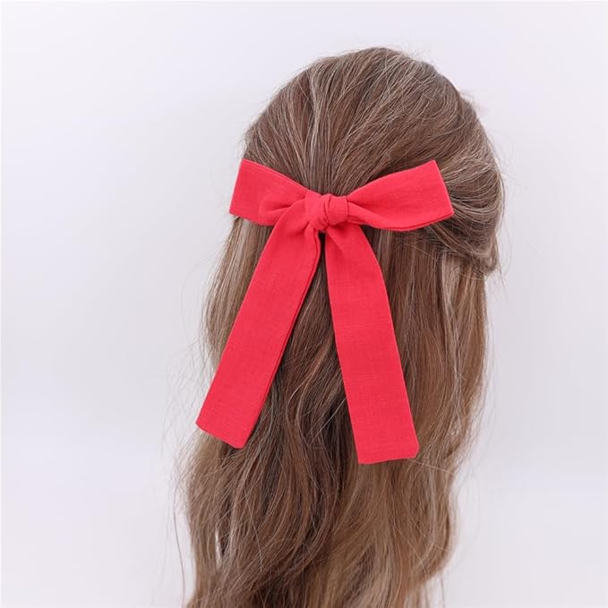 3 Styles Hair Bow Clips for Little Girls Toddler Baby Mom Women Hair Barrettes Accessories 4 Pcs Cotton Linen Bows Red
