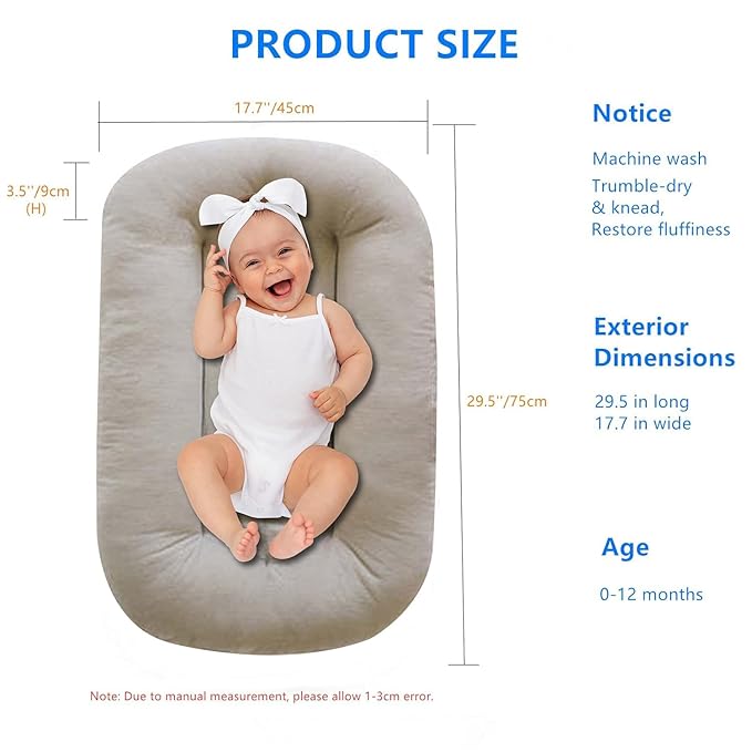 Baby Lounger for Infants Babies 0-15 Months, Bionic Organic Lounger for Baby, Soft Cotton Breathable Infant Floor Seats & Loungers for Newborn Baby Shower Gifts (Gray Baby Lounger)