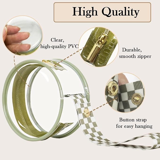 2 Pack Transparent PVC Pacifier Case with Checkered Strap, Neutral Binky Holder for Baby Boys and Girls, Portable Pacifier Storage for Diaper Bag Essentials, Fits Most Pacifiers (sage)