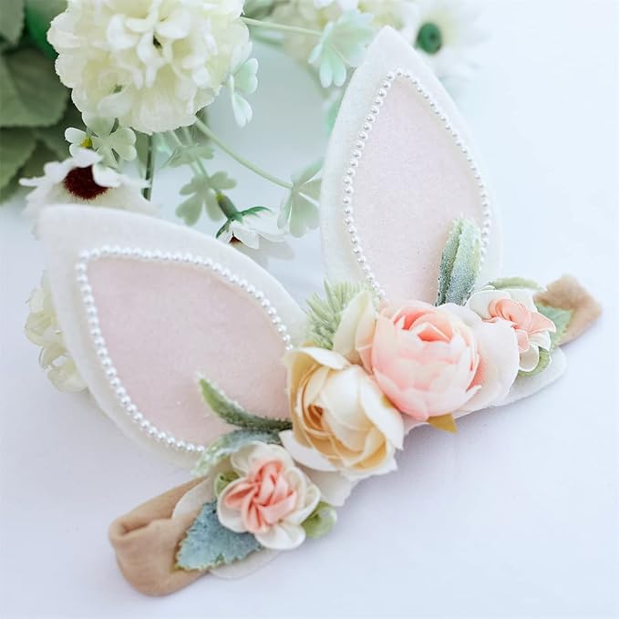 Baby Girl Floral Easter Bunny Nylon Headband Flower Elastic Hairband Bows Wraps For Newborn Infant Toddler Hair Accessories (RTA001)