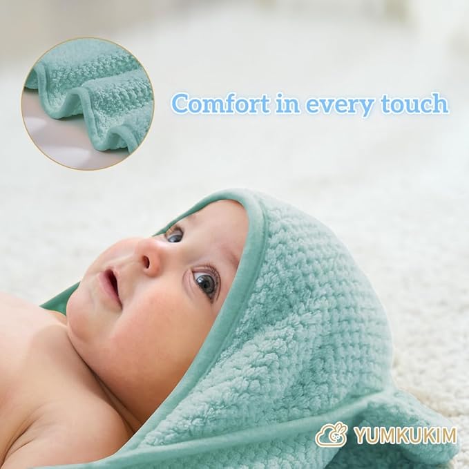 Baby Hooded Towel 2 Pack Bath Towels for Newborn with Animal Design Shower Essentials for Baby Girl Boy and Toddler (Green & Teal, Medium)