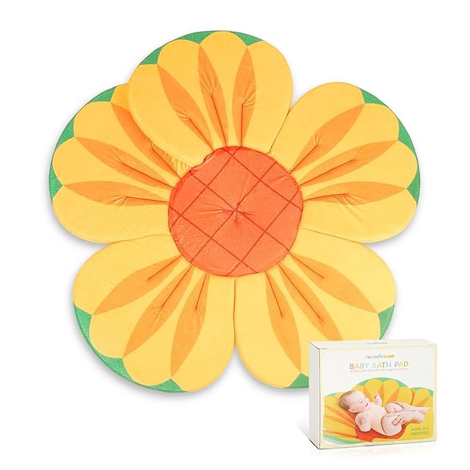 YooxArmor Baby Bath Pad for Infant Bathtub Sink, Non-Slip Flower Bathtub for Infants 0-6 Months, Soft Baby Sink Bath Cushion for Babies Bath Time, Newborns Bath Essentials Must Haves-Sunflower