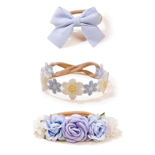 New Model Baby Girl Nylon Headbands Nylon Flower Elastic Hairbands 3pcs Hair Accessories Gift for Newborn Infant Toddlers (BF-XKFD006)