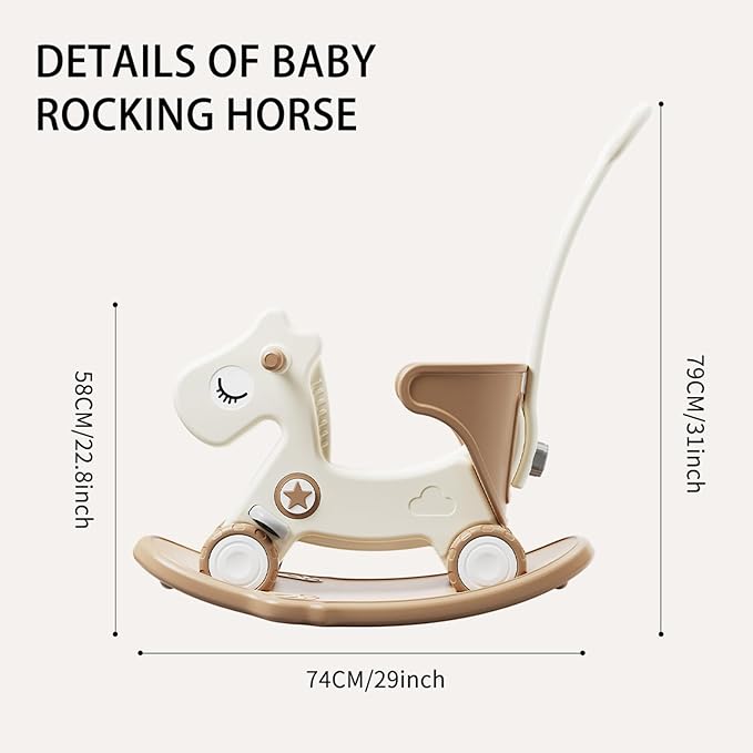 4 in 1 Rocking Horse for Toddlers 1-3, Baby Ride On Toys with Balance Board & Push Handle, Convertible Push Car, Birthday Gift for 1 Year Old Boys Girls (Tan)