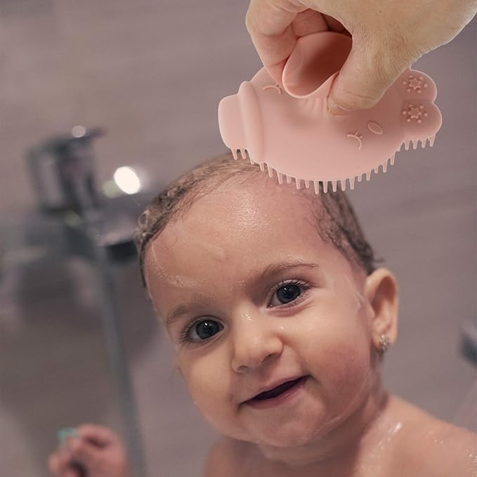 Bath Silicone Brush Scalp Massager Shampoo Brush Comb for Kids Pink