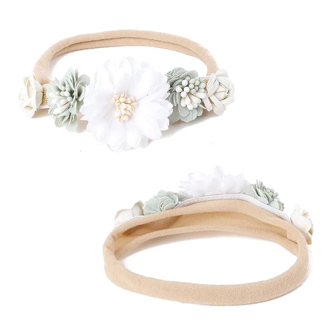 OOSAKU Baby Girl Flower Headbands Set Elastic Floral Headbands 6pcs Soft Nylon Hair Band for Newborn Toddler Hair Accessories