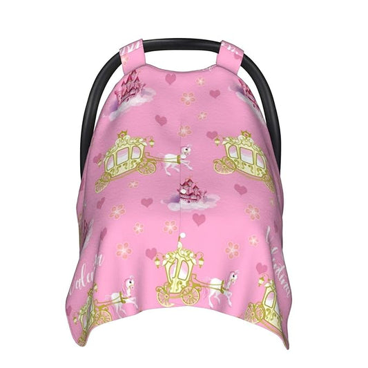 Personalized Baby Car Seat Canopy with Name, Princess Carriage Nursing Cover & Infant Car Seat Canopy, Shower Gift for Newborn Baby Girls