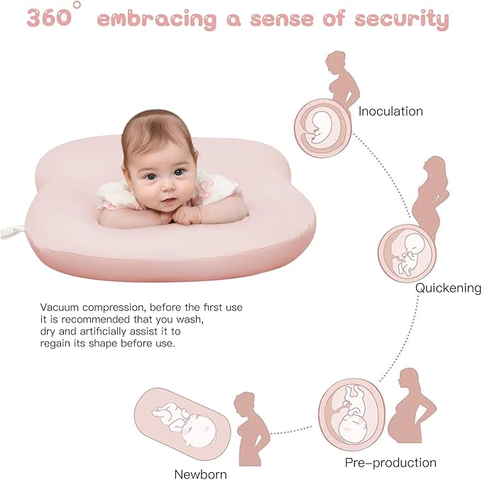 Lucakuins Infant Support Cushion, 0-24 Months Newborn Baby Support Cushion with Cover, Portable Playing Time Mat for Home and Travel, Soft Cotton, Supervised Use, Baby Essentials Gift (Lovely Pink)