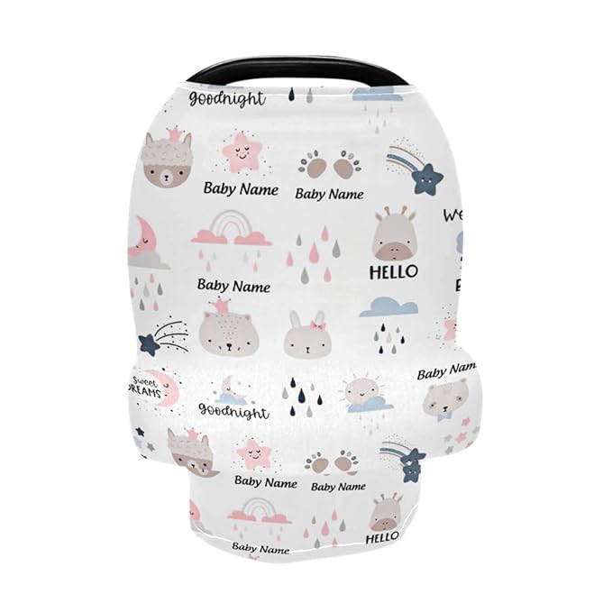 Personalized Baby Car Seat Cover for Babies, Custom Name Baby Car Seats Canopy for Boys Girls, Nursing Breastfeeding Stroller Covers for Infant Newborn, Shower Gift (Rainbow)