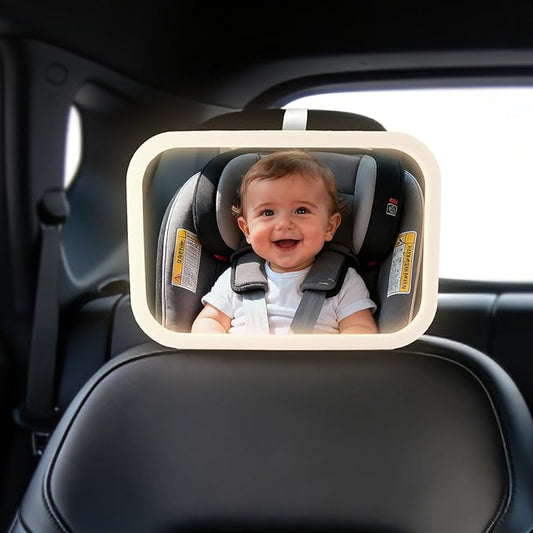 Baby Car Mirror with Remote Control Light, Shatterproof, 360° Adjustable Wide View with Night Vision, Easy Install for Rear Facing Infant Backseat (Voice gradient white)