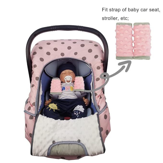 DODO NICI car seat Strap Cover for Baby, seat Belt Cover Cushion, Belt Pads fit Baby Carrier/Pushchair/Stroller, Cozy Peace Dotted Minky, Solid Pink