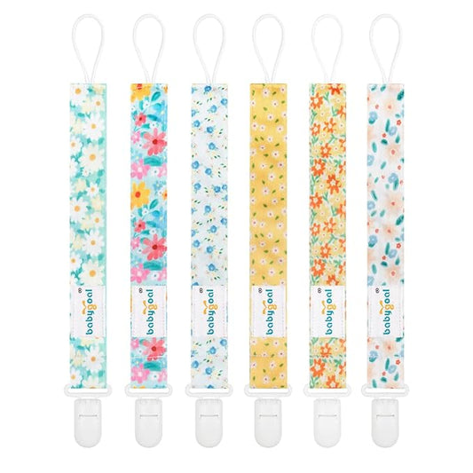 babygoal Floral Pacifier Clips, 6 Pack Binky Paci Holder Clips Leashes Fits for Most Baby Pacifiers and Binkies
