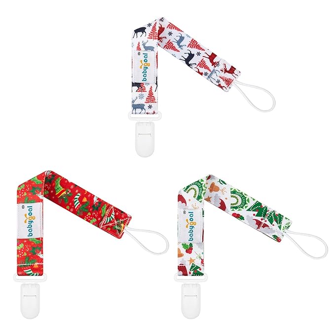 babygoal Christmas Pacifier Clips, 6 Pack Binky Paci Holder and Leash Fits for Most Pacifiers,Binkies and Xmas Gift