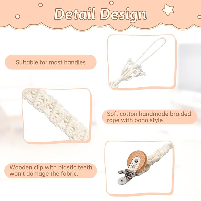 Boho Pacifier Clip for Boys Girls Pacifier Holder Leash Wooden Clips Handmade Braided Cotton Unisex Baby Shower Birthday Gift Christmas Gift (Pattern 6)