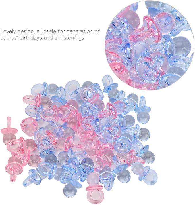 150 Mini Acrylic Pacifiers for Baby Shower Game Assorted Bulk Clothing Accessories and Surrounding Areas Decorate Pacifier Plastic Multi Colored Craft Tiny (Transparent + Blue)
