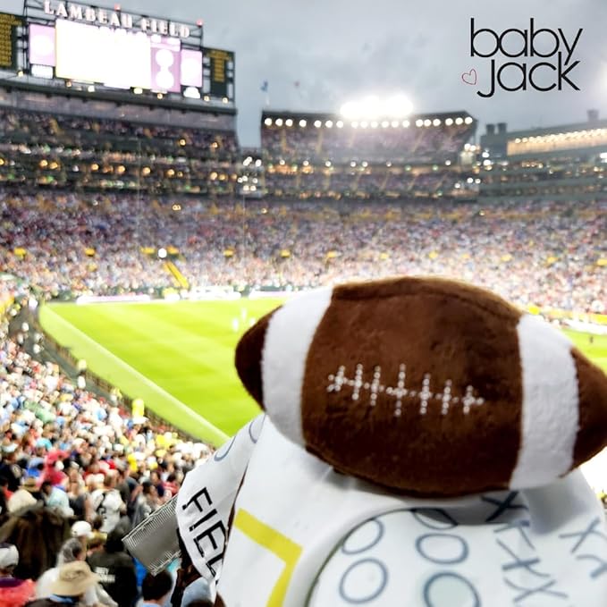 Baby Jack & Co 10x10” Football Sports Lovey Sensory Plush Blanket - Tag Toys for Babies - Baby Stroller Toys - Learn Shapes, Letters & Colors - MVP Baby Ball Toy & Baby Sports Gift
