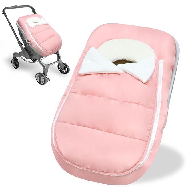 Car Seat Cover Baby Winter, Waterproof Carseat Covers Newborn Girl, Windproof Infant Car Seat Cover Warm & Breathable Use Universal Pink