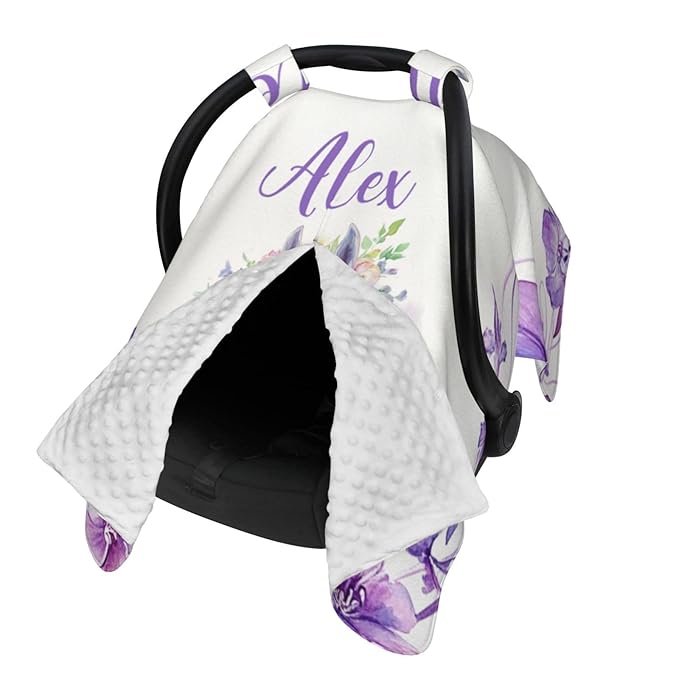 Personalized Baby Girl Car Seat Canopy for Babies, Custom Name Baby Car Seats Cover for Girls, Floral Horse Opening Minky Nursing Breastfeeding Covers for Infant, Carseat Canopies for Newborn