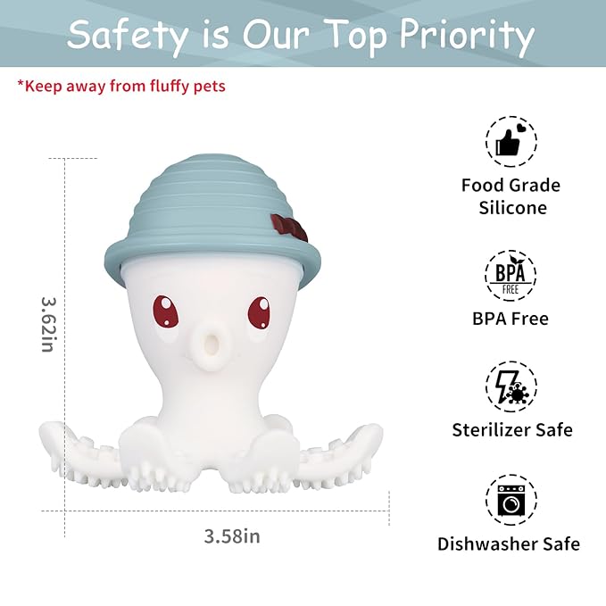 Baby Teether Teething Toys for Babies 3-12 Months, Fun Baby Teething Toys for Infant 12-18 Months, Mombella Octopus Teethers 6 Month Old, Silicone Comfort Chewing Toy for Kids, Iron Green