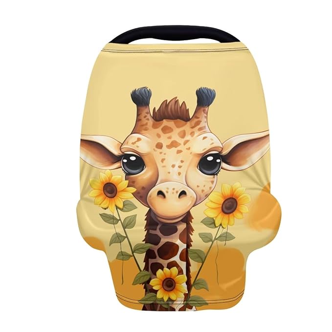 HUIACONG Sunflower Giraffe Cute Nursing Cover for Breastfeeding Baby Car Seat Cover Yellow Infant Carseat Canopya Baby Nursing Cover Baby Nursing Cover