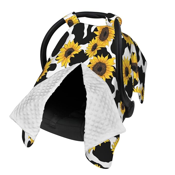 KiuLoam Sunflower Cow Print Pattern Baby Car Seat Canopy, Nursing Cover for Mom Breastfeeding Scarf, Infant Car Seat Cover/Multiuse Baby Stroller Covers for Babies Boys Girls