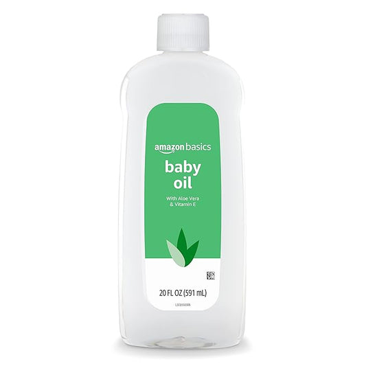 Amazon Basics Baby Oil with Aloe Vera & Vitamin E, Helps Prevent Moisture Loss, 20 Fl Oz (Pack of 1) (Previously Solimo)