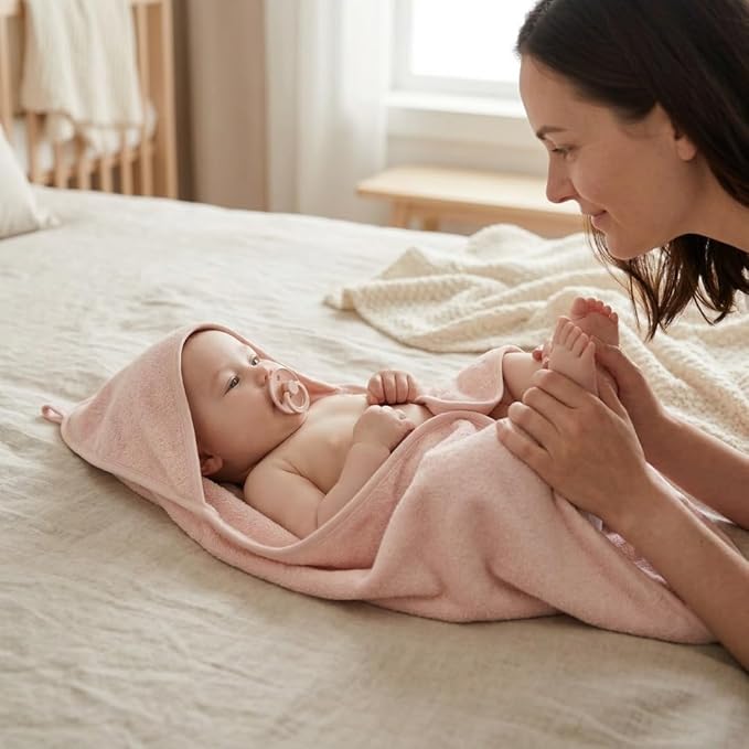 Hooded Baby Towel - 100% Organic Cotton Baby Bath Towels – Baby Towels, Baby Bath Towels for Baby Girl, 32" x 32" Super-Soft and Absorbent Baby Towels for Newborn (Blush)