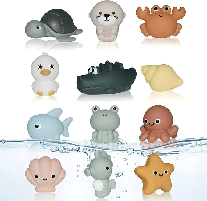 Bath Toys for Toddlers 1-3, 12 Pcs No Hole Baby Bath Toys, Ocean Animal Bathtub Toys for Boys Girls, Toddler Water Table Pool Toys Ages 2-4 4-8, Kids Birthday Easter Gifts