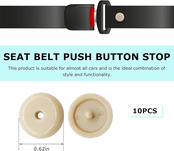 10 Sets Seat Belt Button Stop, Plastic Car Safety Belt Stopper Prevent Buckle from Sliding Down, No Welding Required Snap-on Seatbelt Stop Clips for Cars Trucks Motorcycles (Beige)
