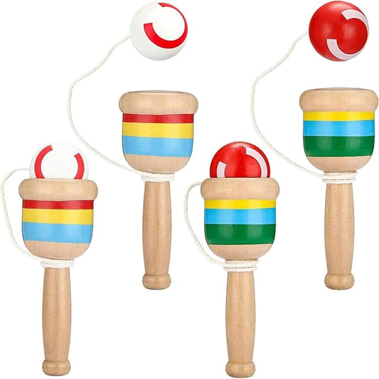 4 Pieces Wood Catch Ball, Cup and Ball Game, Cup Catch Ball Toys, Mini Wooden Catch Ball Hand Eye Coordination Educational Toys, White and Red