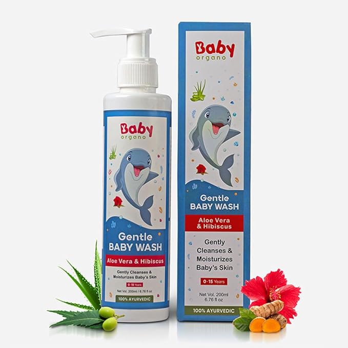 Babyorgano Baby Body Wash 200ml for Kids with Aloe Vera, Hibiscus & Neem, Cleanse Moisturize Head to Toe, All Skin Type, Paraben Free, FDCA Approved 200 ml (Pack of 1) Transparent