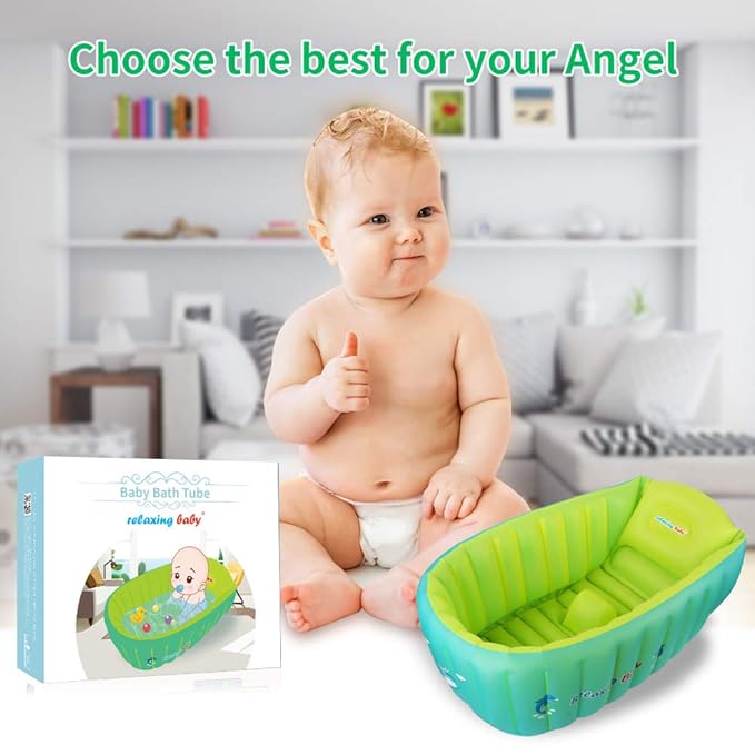 | Inflatable Baby Bathtub,Newborn Bathtub Seat for Infant,Non-Slip Baby Pool for Sitting up,Foldable Toddler Tub Shower,Portable Travel Bath for Kids 0-6 Year (Multi, Animal Print)