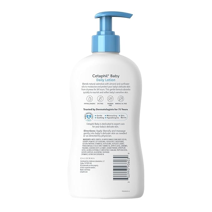 Cetaphil Baby Daily Lotion with Organic Calendula |Vitamin E | Sweet Almond & Sunflower Oils |13.5 Fl. Oz (Pack of 2)