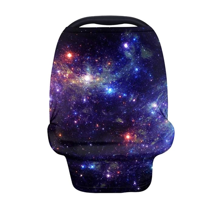 JEOCODY Galaxy Space Stars Print Multi Use Cover Soft Nursing Cover Elastic Carseat Canopy Stroller Cover Shopping Cart Cover