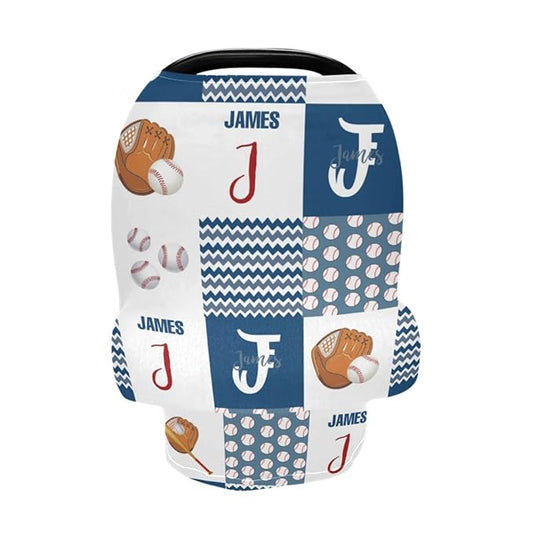 Personalized Multiuse Baby Car Seat Covers with Name, Custom Baseball Nursing Cover Breastfeeding Scarf for Babies, Carseat Canopy for Newborn Boys Girls, Infant Stroller Cover