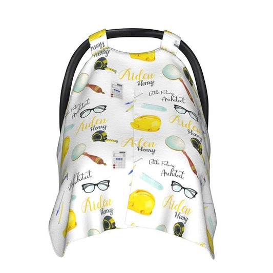 Personalized Baby Car Seat Canopy for Babies, Custom Name Baby Car Seats Covers for Boys Girls, Opening Minky Nursing Breastfeeding Cover for Infant Newborn, Carseat Canopies (Future Architects)