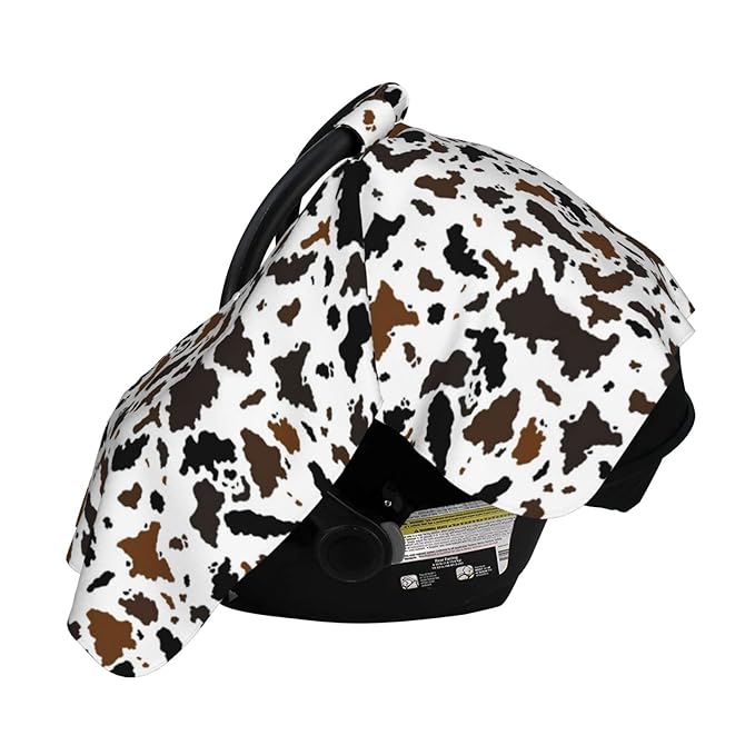 Black Brown Cow Print Baby Car Seat Canopy Cover 39x27.5 Inches Multi Use Nursing Cover for Newborn Car Seat Canopy Mom Nursing Breastfeeding Covers Newborn Shower Gifts