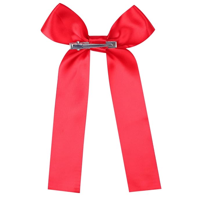 2-Pack Long Satin Ribbon Hair Bows for Girls – Elegant Silk Hair Clips for Toddlers, Infants, Teens & Kids - Red