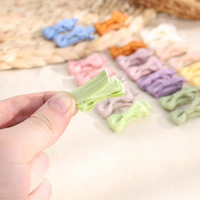 24PCS 2inch Oaoleer Baby Girls Hair Clips, Fully Lined Bows Hair Pins, Tiny Alligator Clips for Infants Toddlers - 12 Colors in Pairs (Style B)